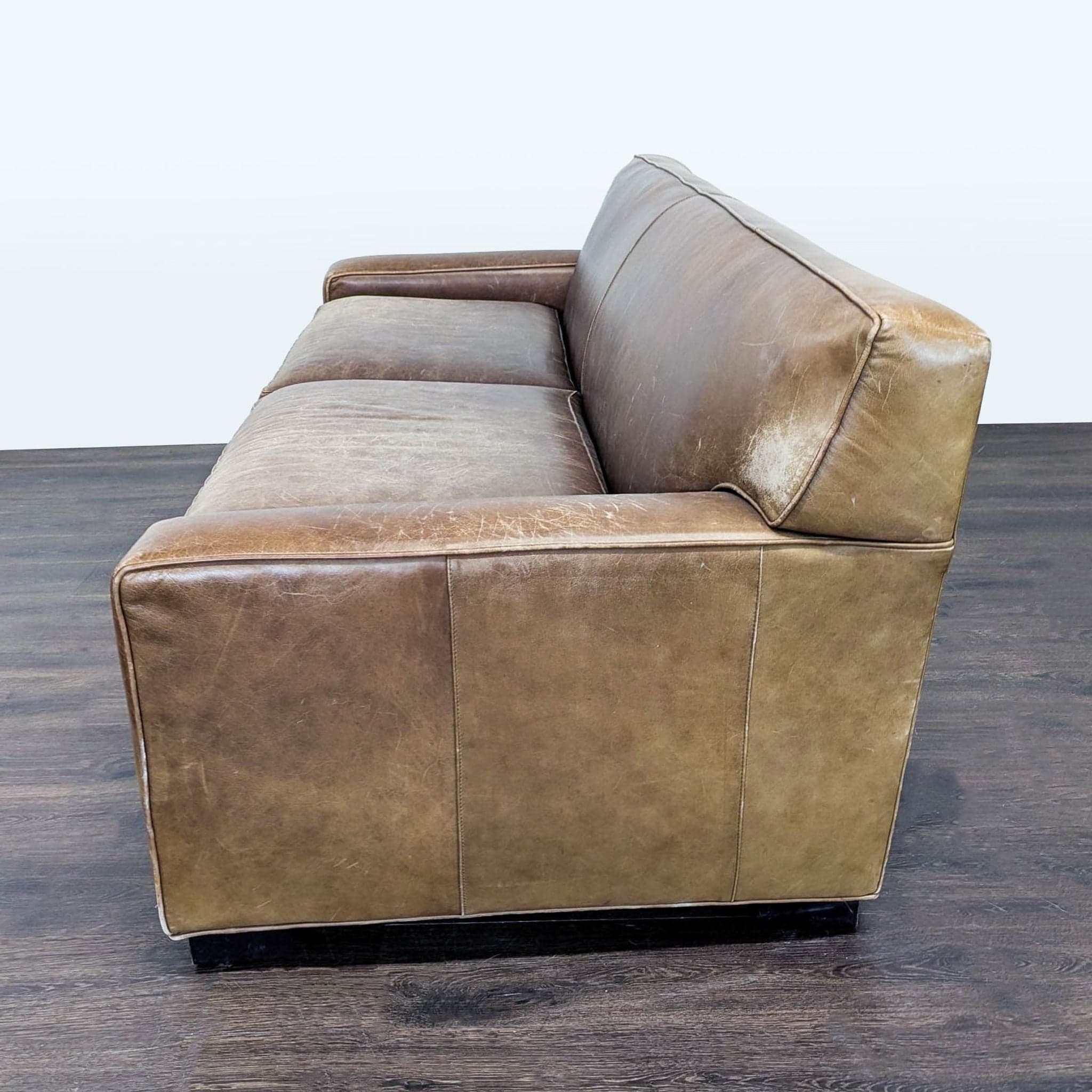 Mitchell Gold 3-Seat Brown Leather Sofa - Thumbnail 7