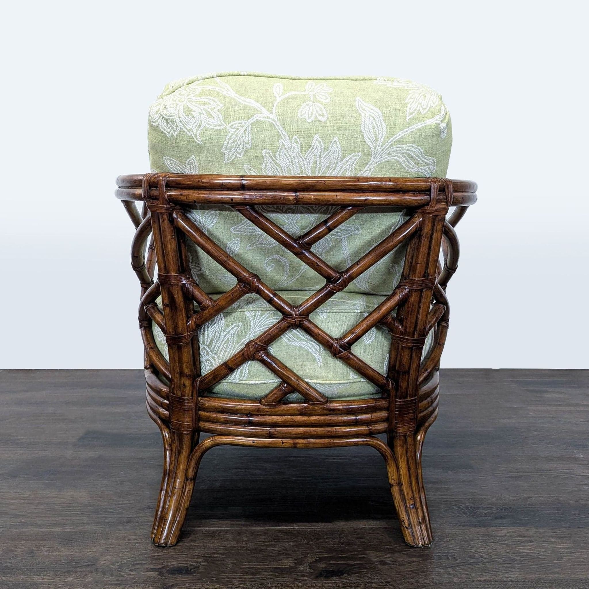 Rattan Lounge Chair with Floral Green Cushions - Thumbnail 4