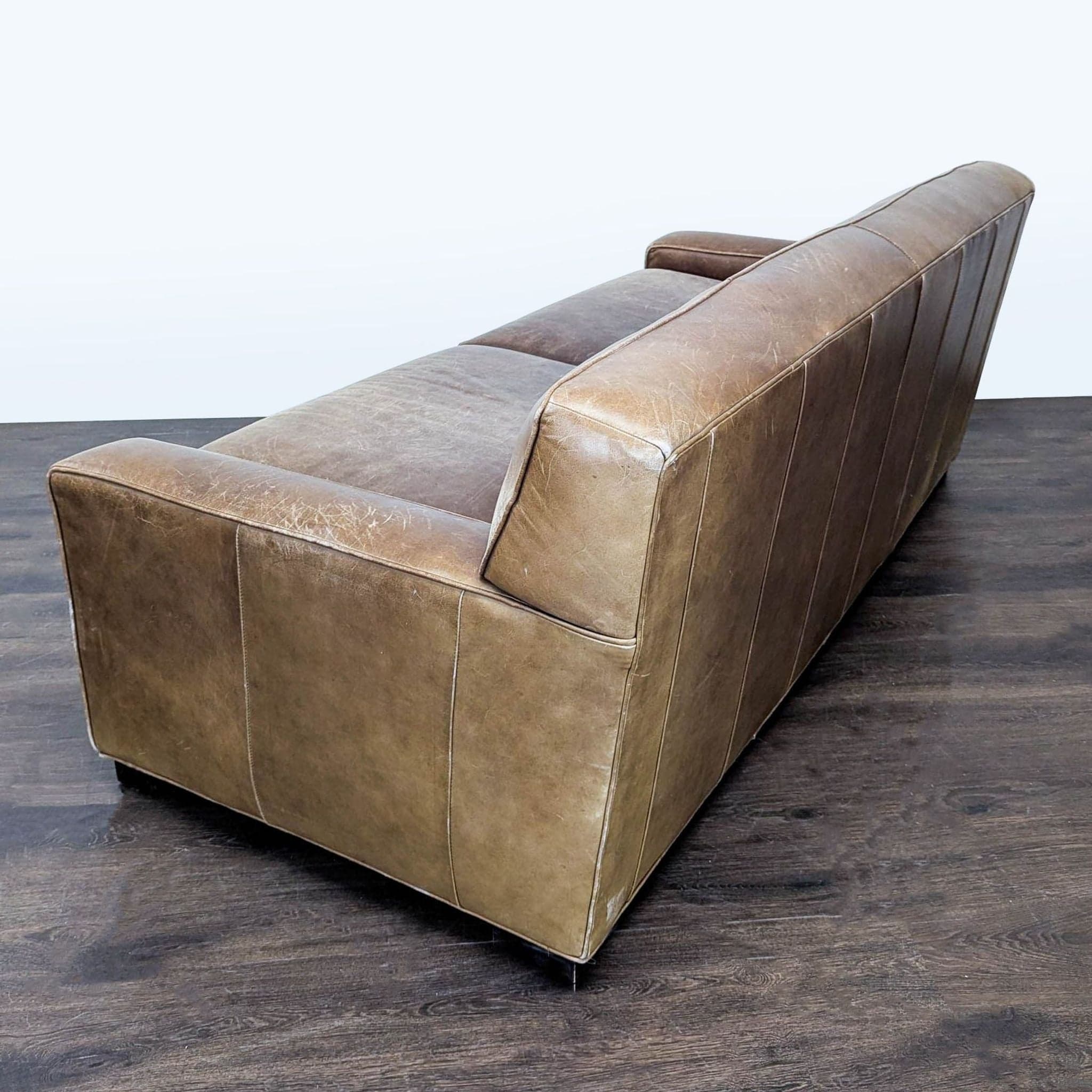 Mitchell Gold 3-Seat Brown Leather Sofa - Thumbnail 9
