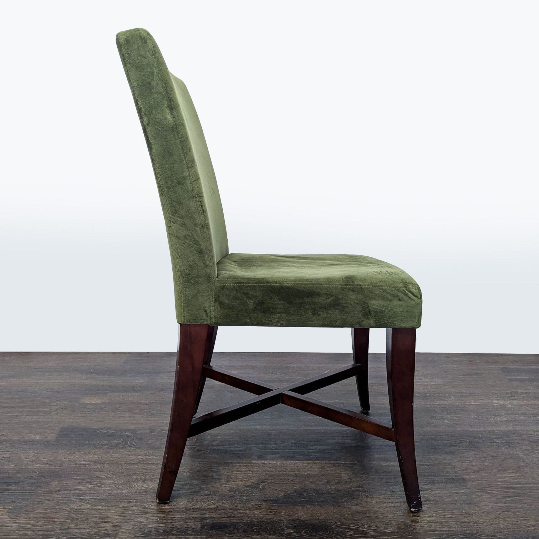 Set of Six Upholstered Dining Chairs With Wood Legs - Thumbnail 4