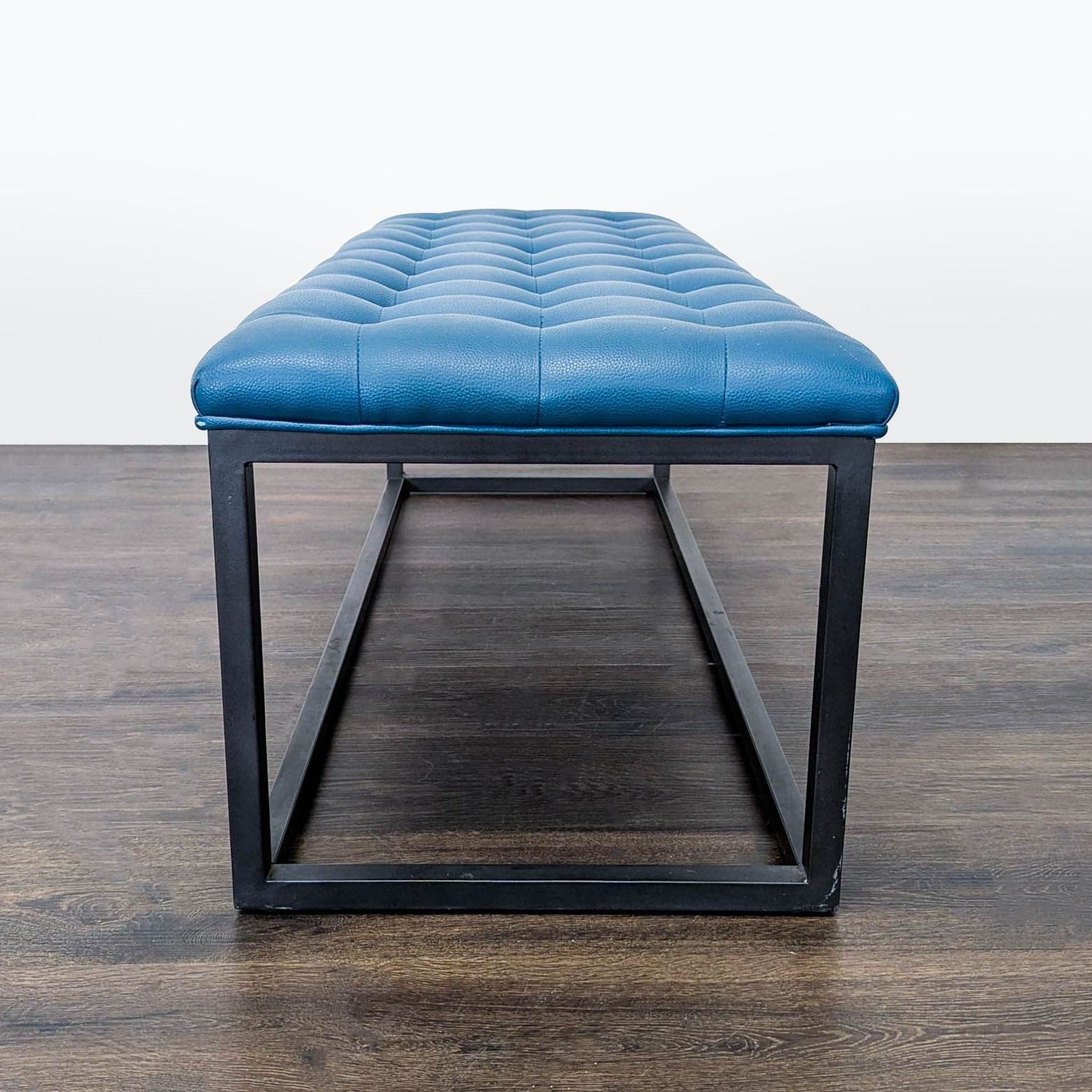 Button Tufted Leather Bench on Metal Frame - Thumbnail 3