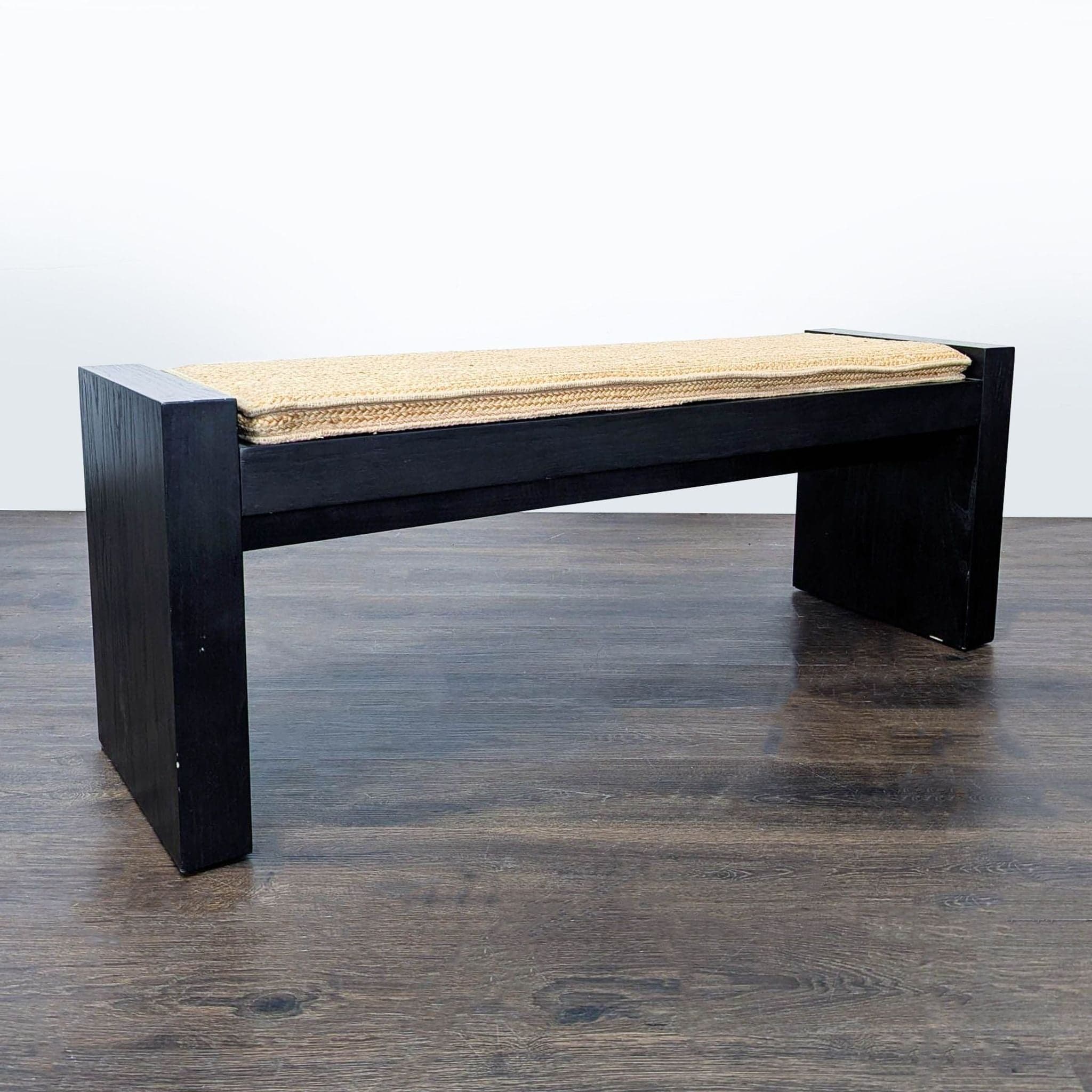 West Elm Wood Bench with Woven Wicker Cushion - Thumbnail 2