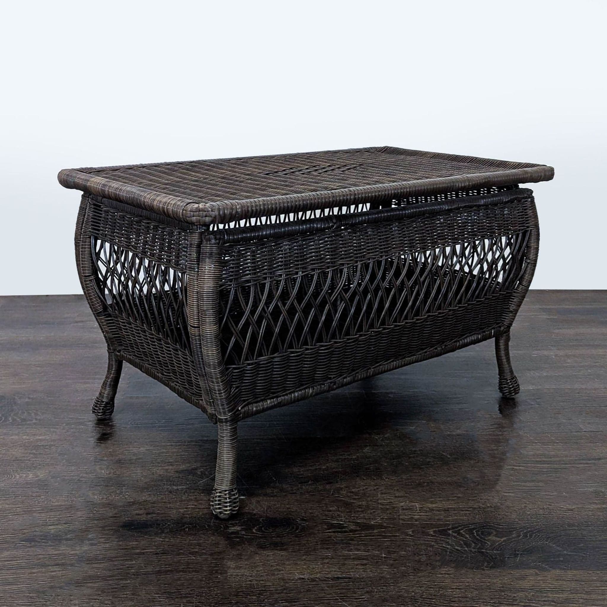 Dark Brown All Weather Wicker Coffee Table with Curved Legs - Thumbnail 3