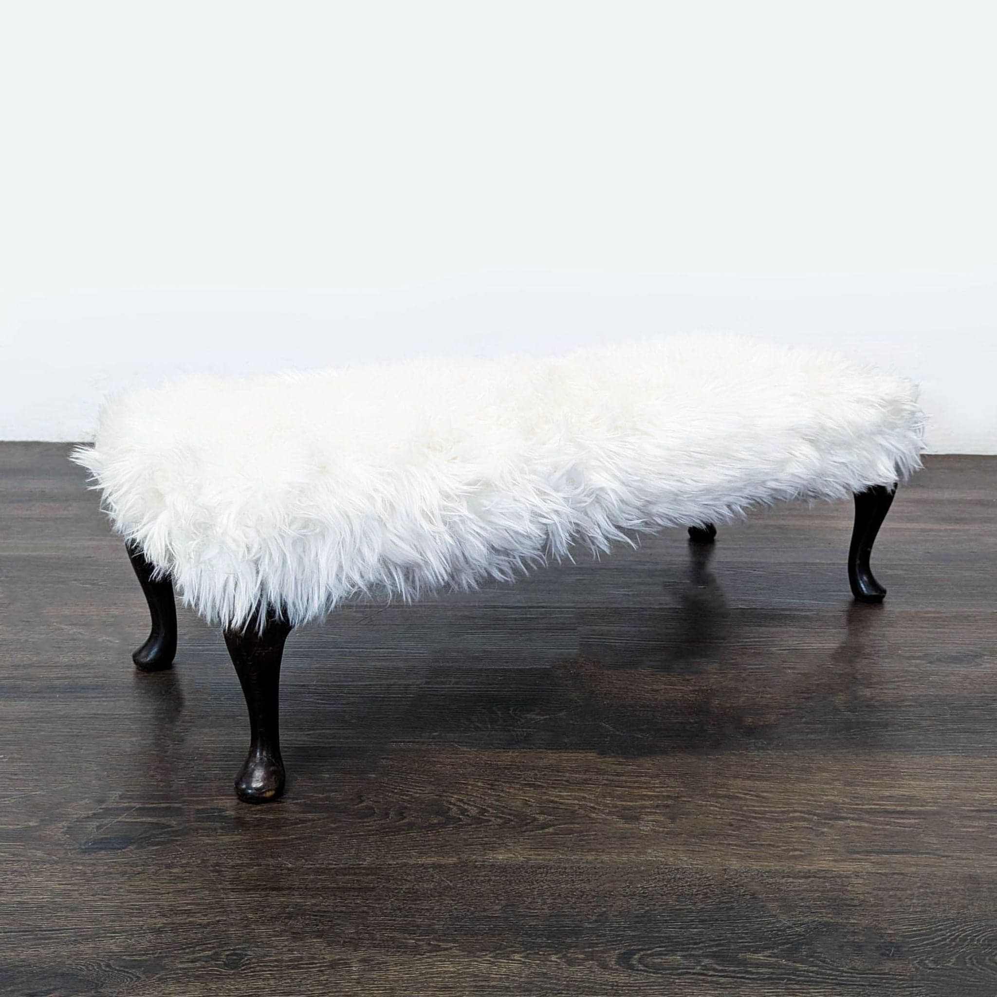 Faux Fur Bench on Wood Legs - Thumbnail 2