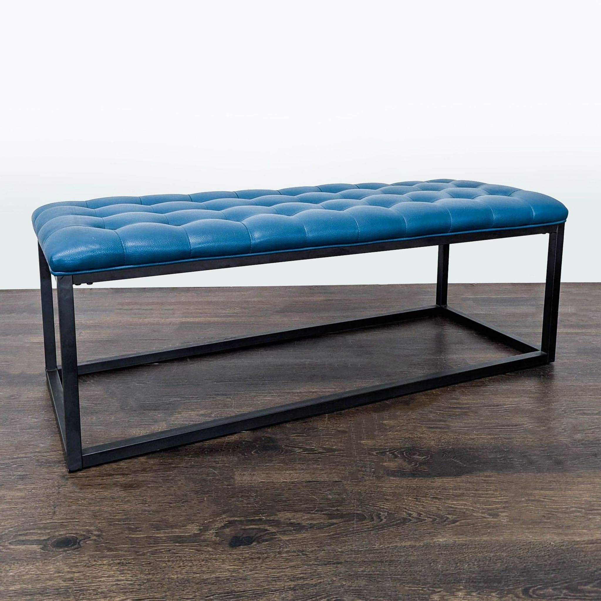 Button Tufted Leather Bench on Metal Frame - Thumbnail 2