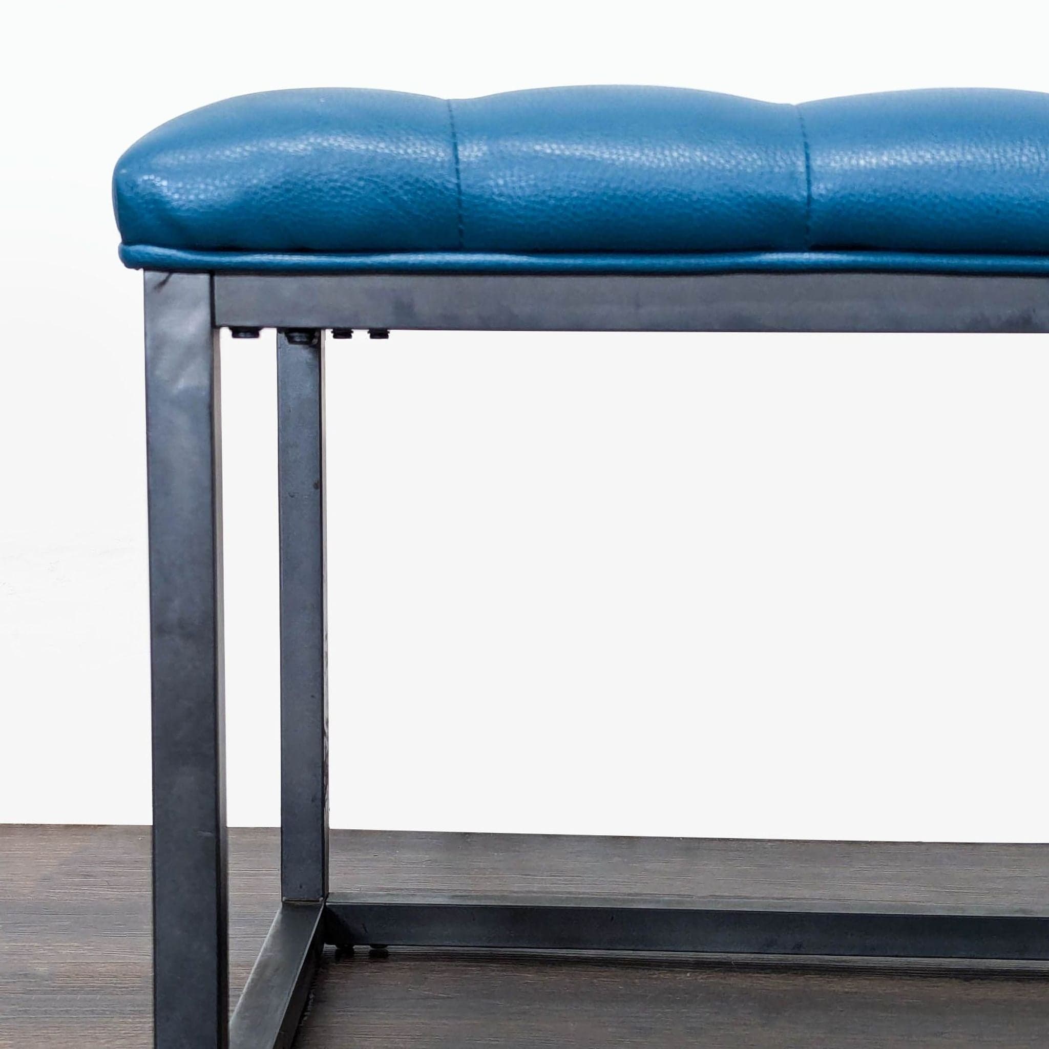 Button Tufted Leather Bench on Metal Frame - Thumbnail 4