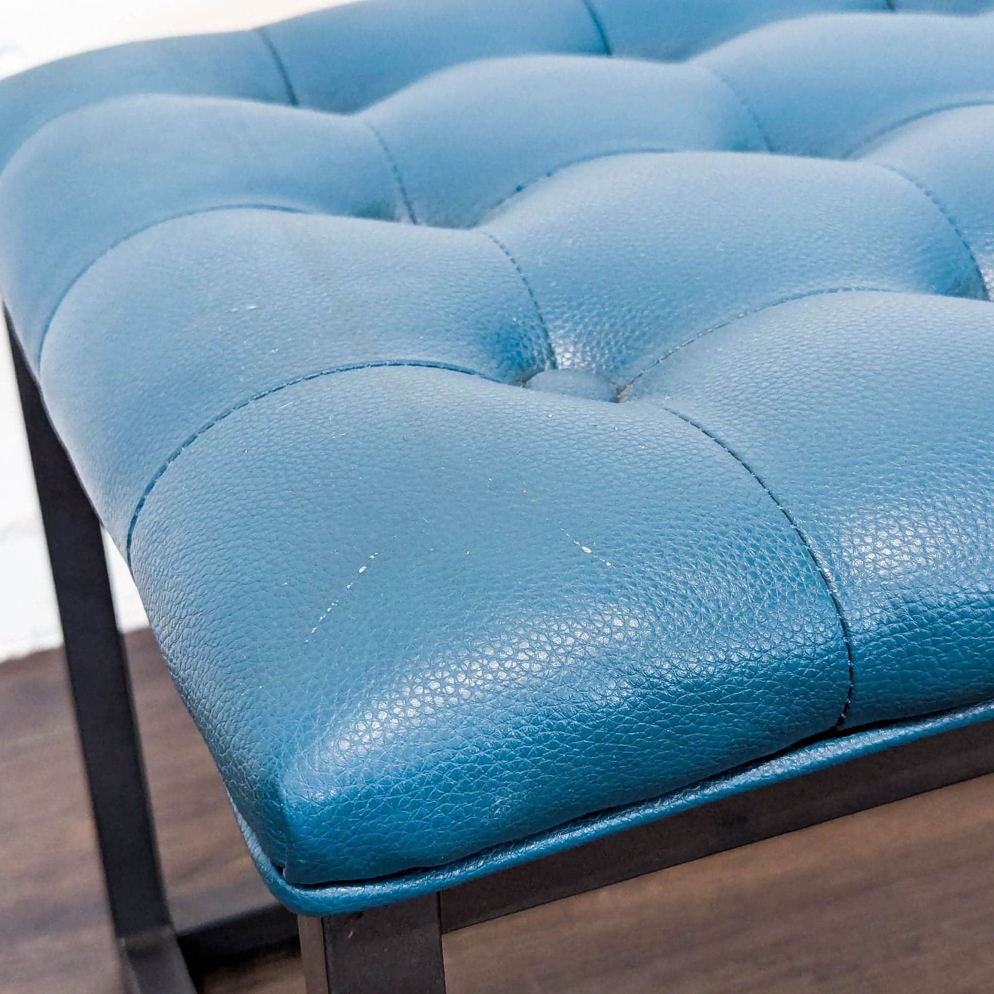 Button Tufted Leather Bench on Metal Frame - Thumbnail 6