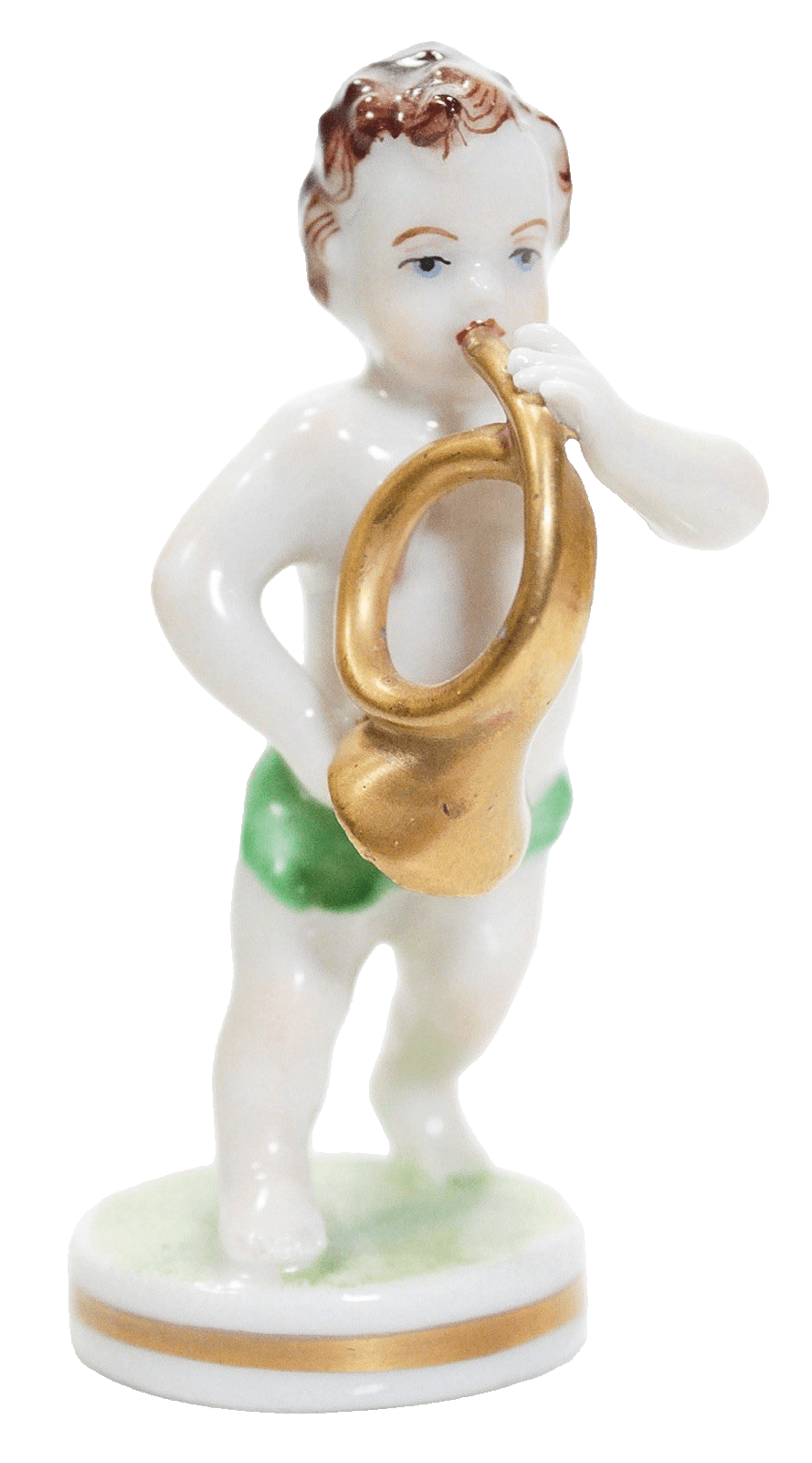 MULLER VOLKSTEDT Dresden Hand Painted French Horn Player Porcelain Figurine