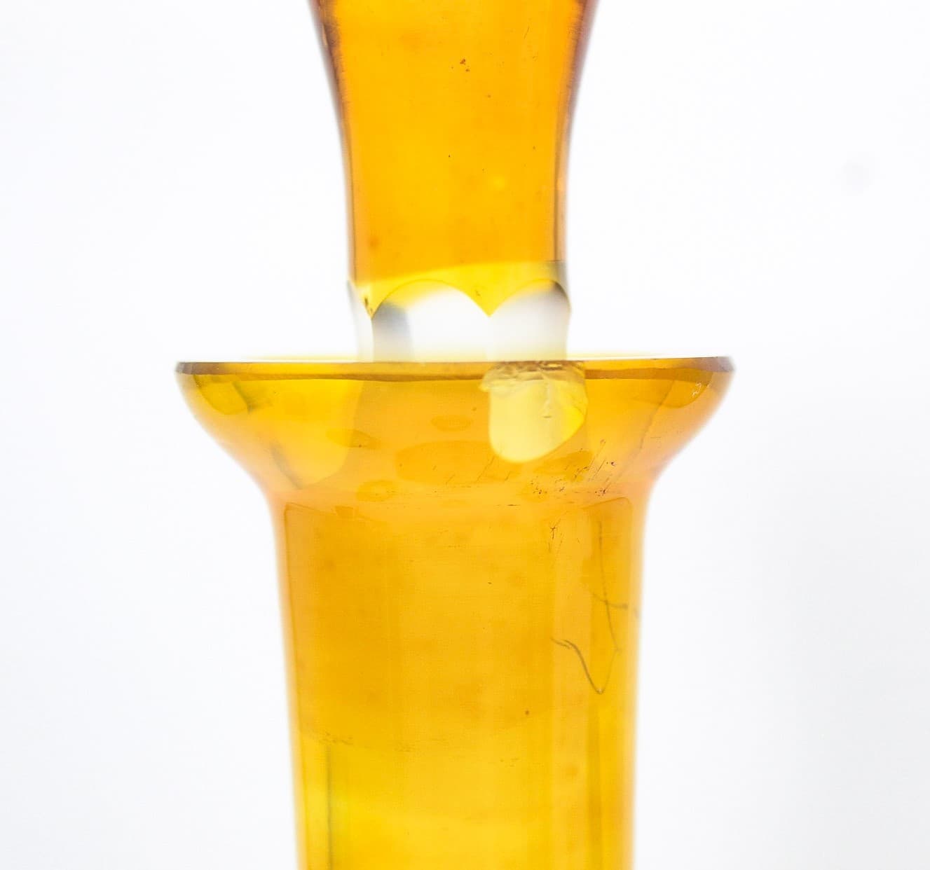 Vintage Egermann Bohemian Amber Cut To Clear Glass Decanter 5 Shot Glasses Set - Thumbnail 3
