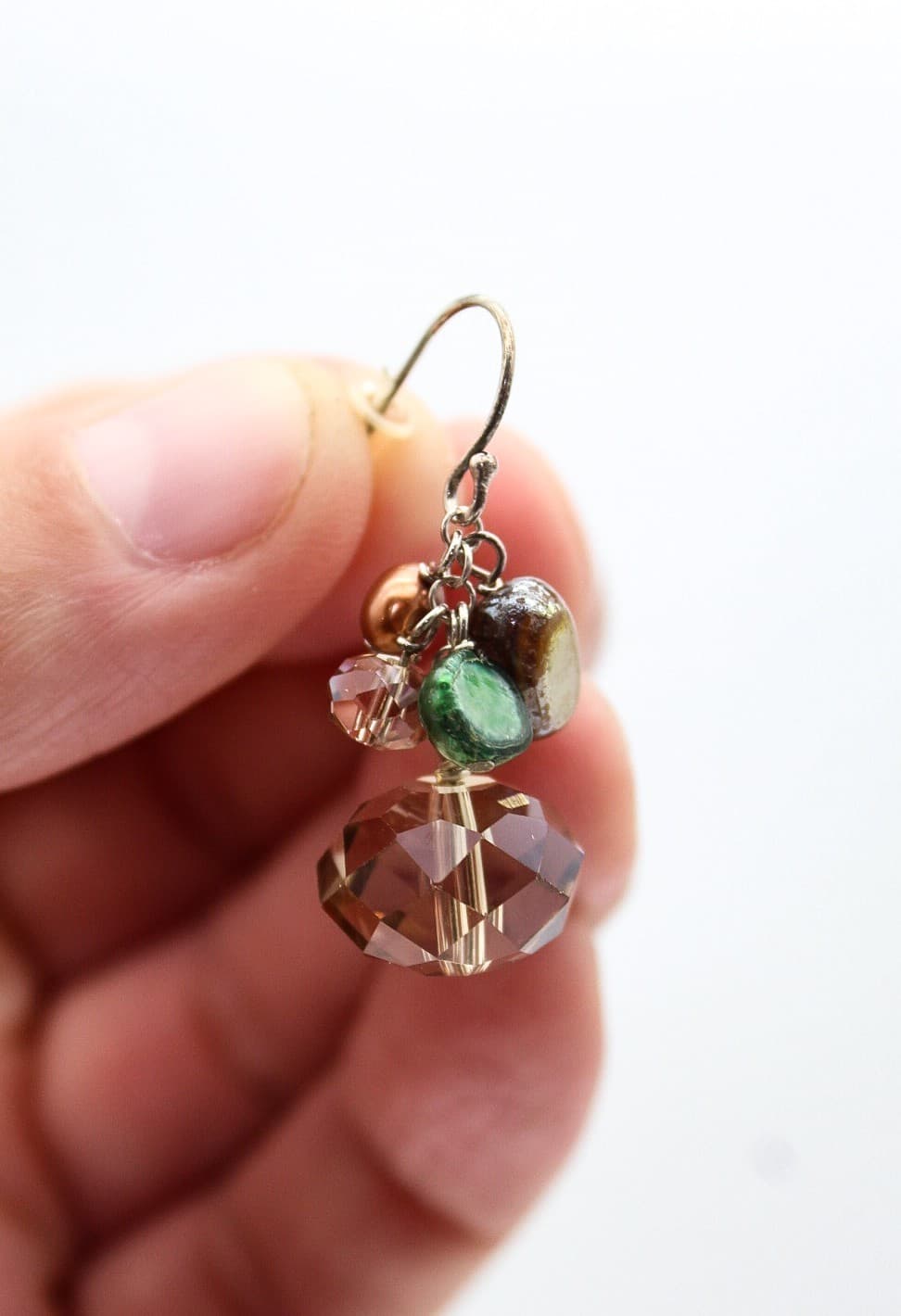 Vintage Sterling Silver 925 Pearl Smoky Quartz Crystal Cluster Drop Earrings - Thumbnail 3
