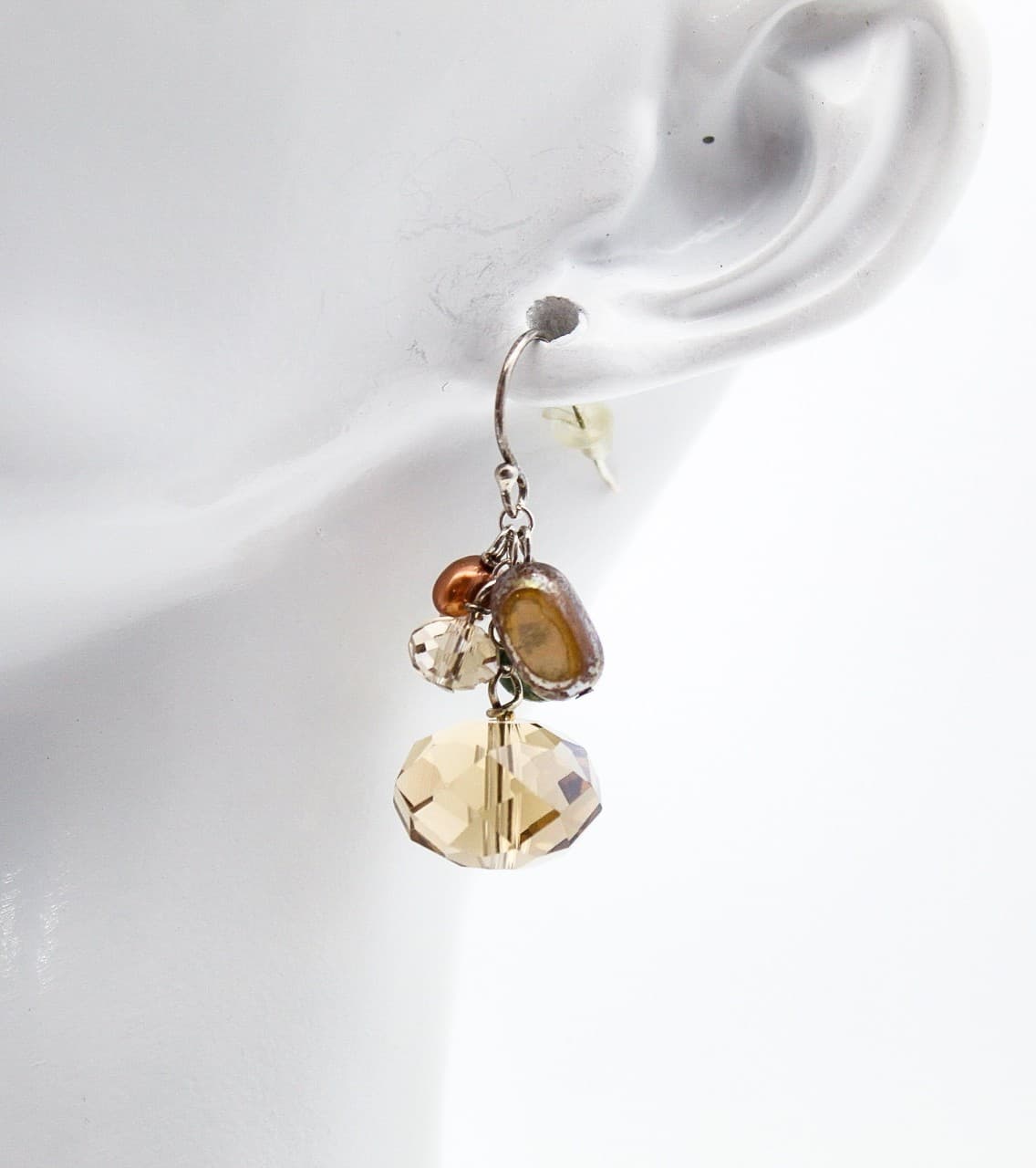 Vintage Sterling Silver 925 Pearl Smoky Quartz Crystal Cluster Drop Earrings - Thumbnail 2
