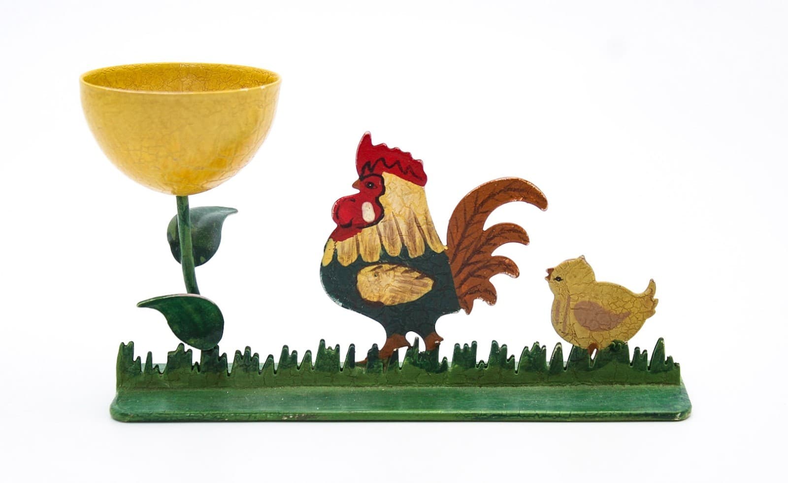 Rooster & Chick Hand Painted Metal Holiday Easter Farmhouse Egg Cup Holder - Thumbnail 4