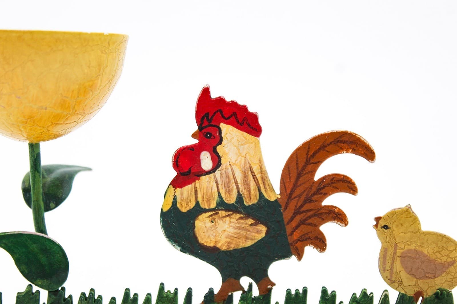 Rooster & Chick Hand Painted Metal Holiday Easter Farmhouse Egg Cup Holder - Thumbnail 2