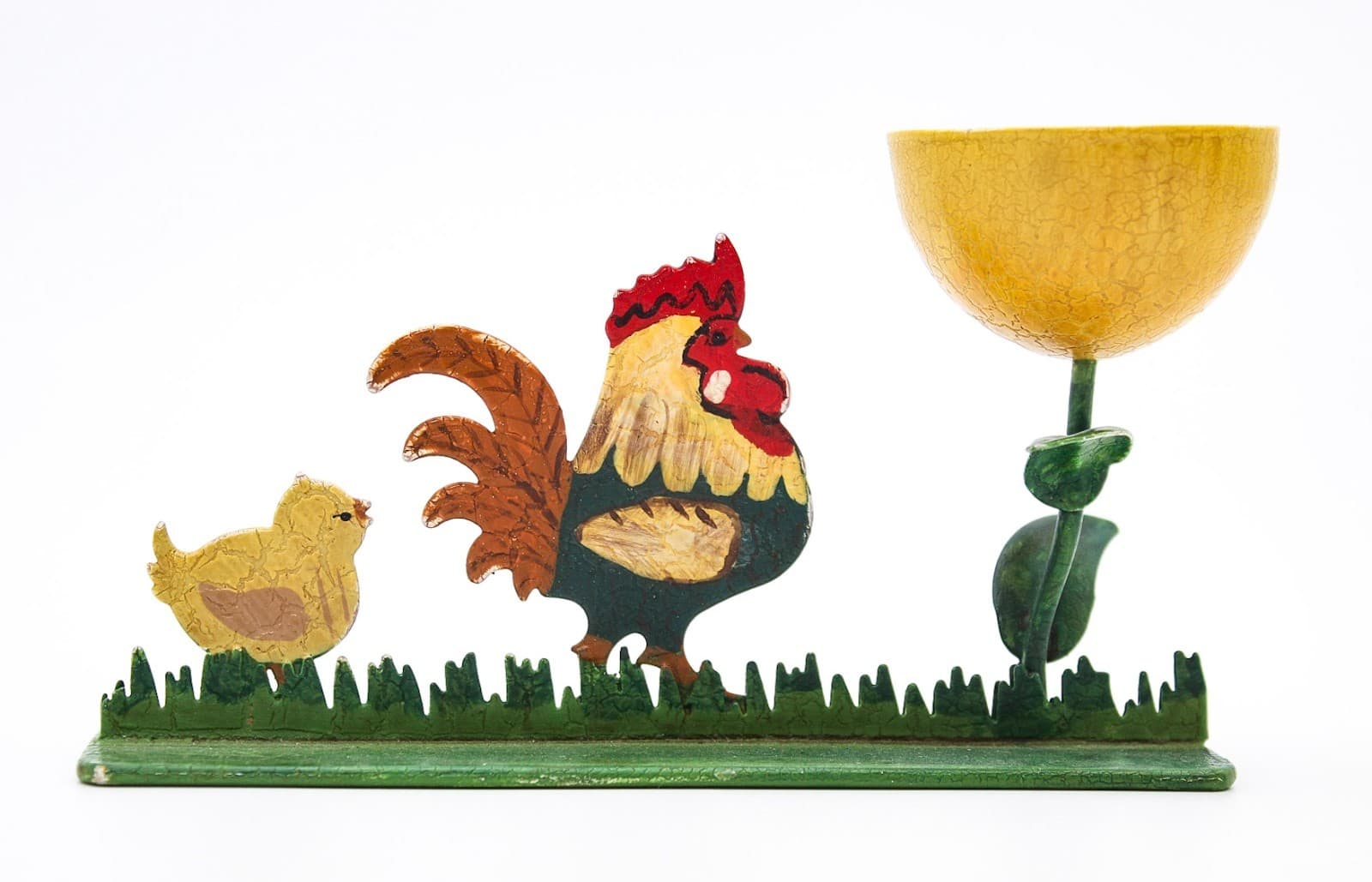 Rooster & Chick Hand Painted Metal Holiday Easter Farmhouse Egg Cup Holder - Thumbnail 6