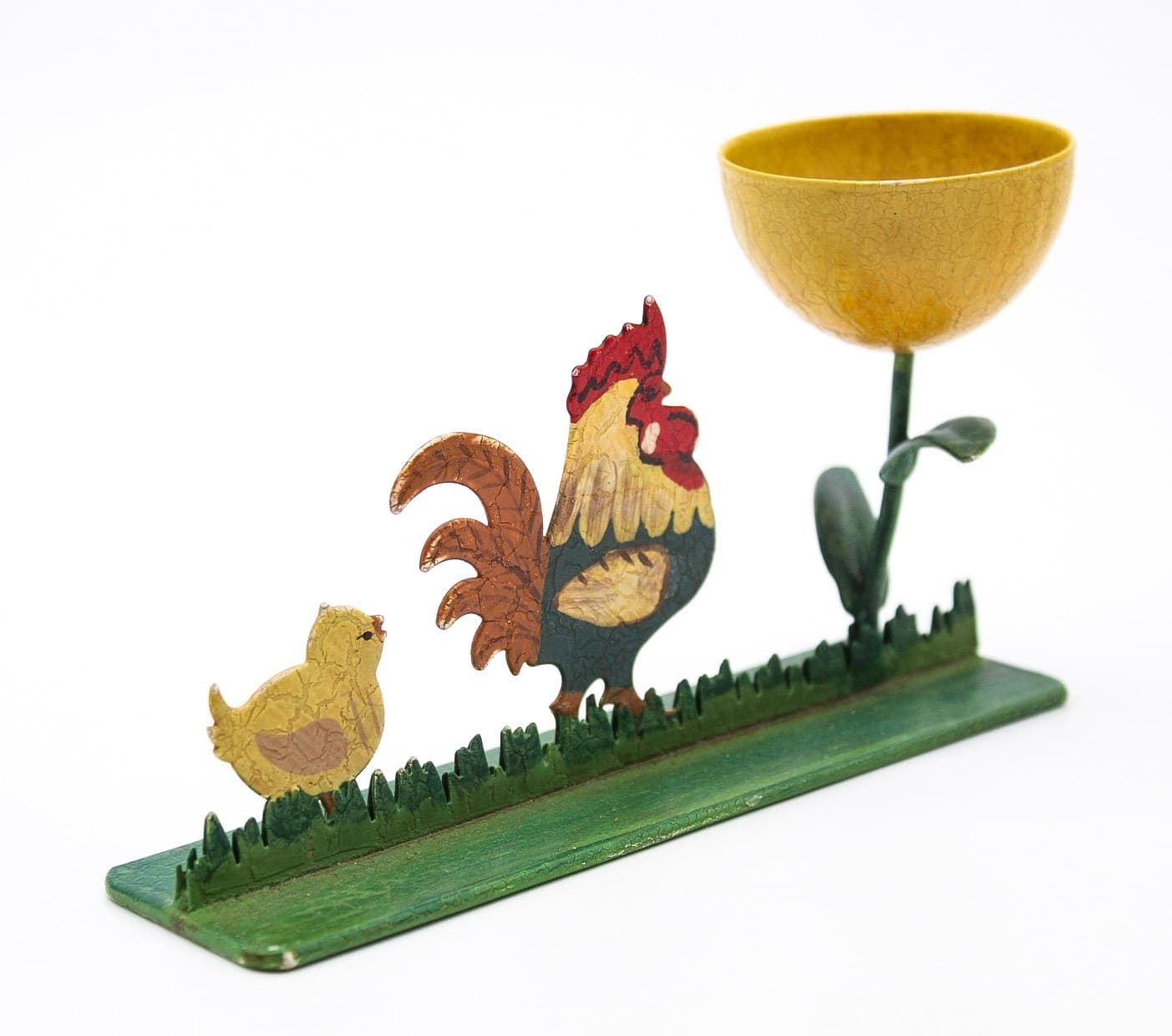 Rooster & Chick Hand Painted Metal Holiday Easter Farmhouse Egg Cup Holder - Thumbnail 5