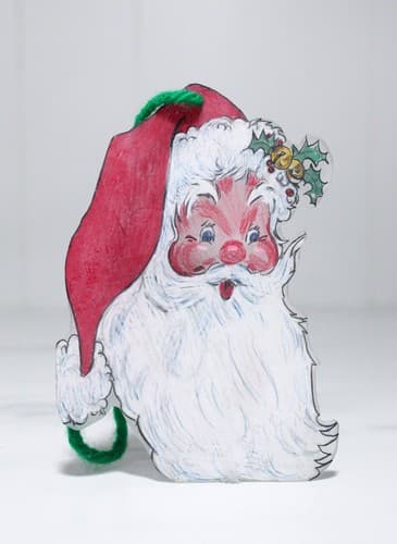 Vintage Hand Painted Plastic Double Sided Santa Christmas Ornament - Thumbnail 4