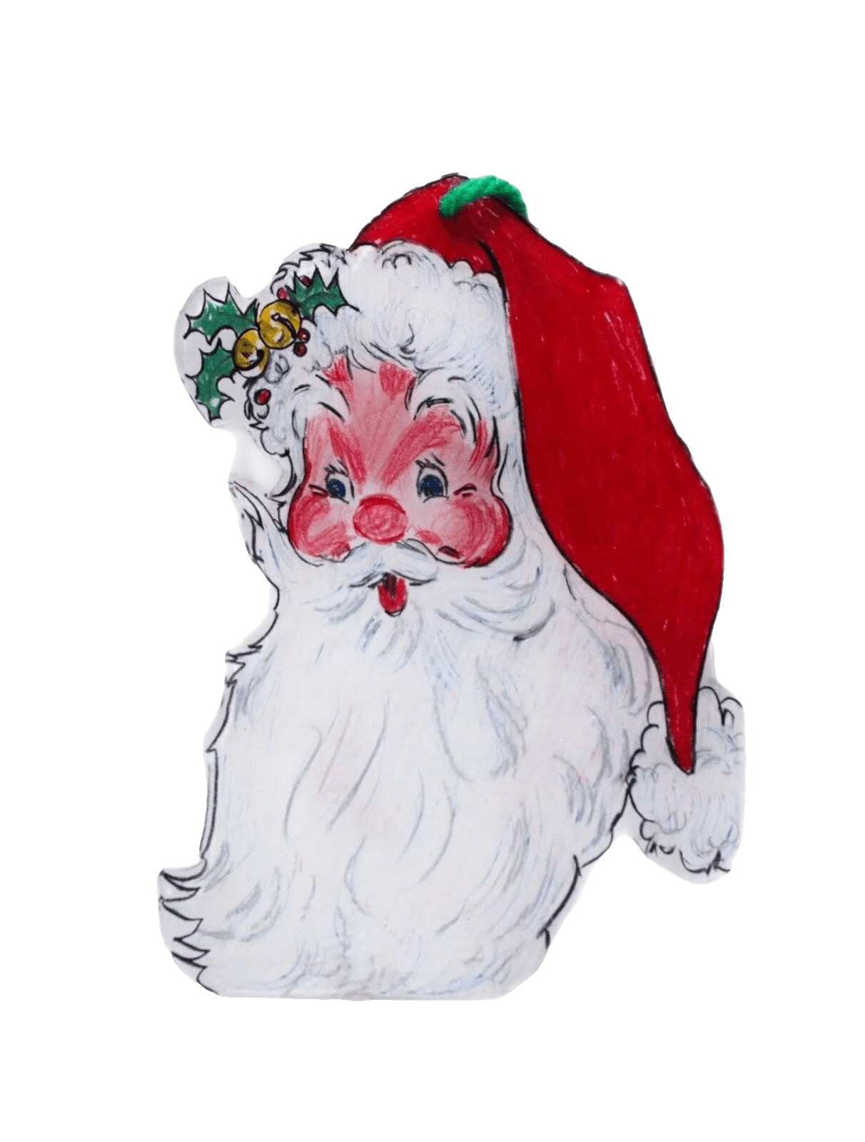 Vintage Hand Painted Plastic Double Sided Santa Christmas Ornament