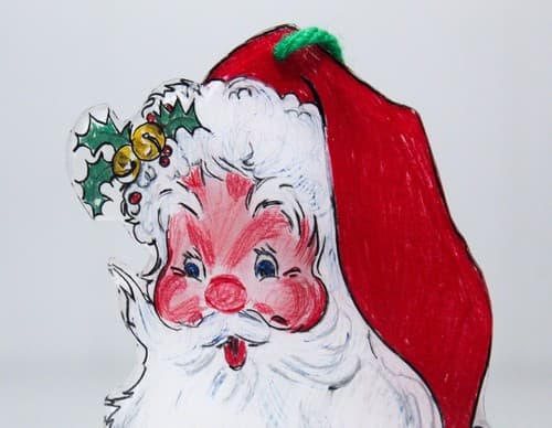 Vintage Hand Painted Plastic Double Sided Santa Christmas Ornament - Thumbnail 2
