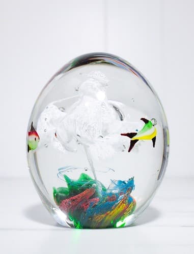 Vintage Art Glass 3 Fish Aquarium Large Multicolor Egg Shape Paperweight Rare - Thumbnail 7