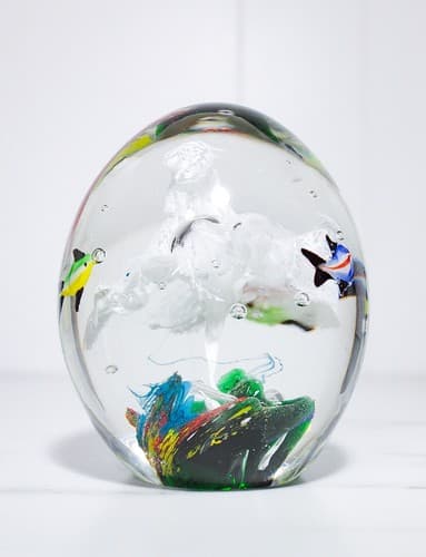 Vintage Art Glass 3 Fish Aquarium Large Multicolor Egg Shape Paperweight Rare - Thumbnail 3