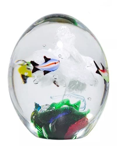 Vintage Art Glass 3 Fish Aquarium Large Multicolor Egg Shape Paperweight Rare