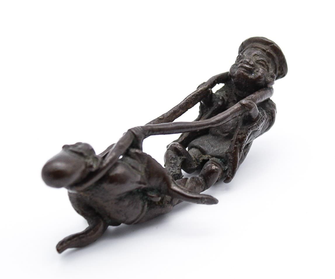 Mid Century Modern Bronze Tug Of War Motif Chinese Figurine Sculpture - Thumbnail 2