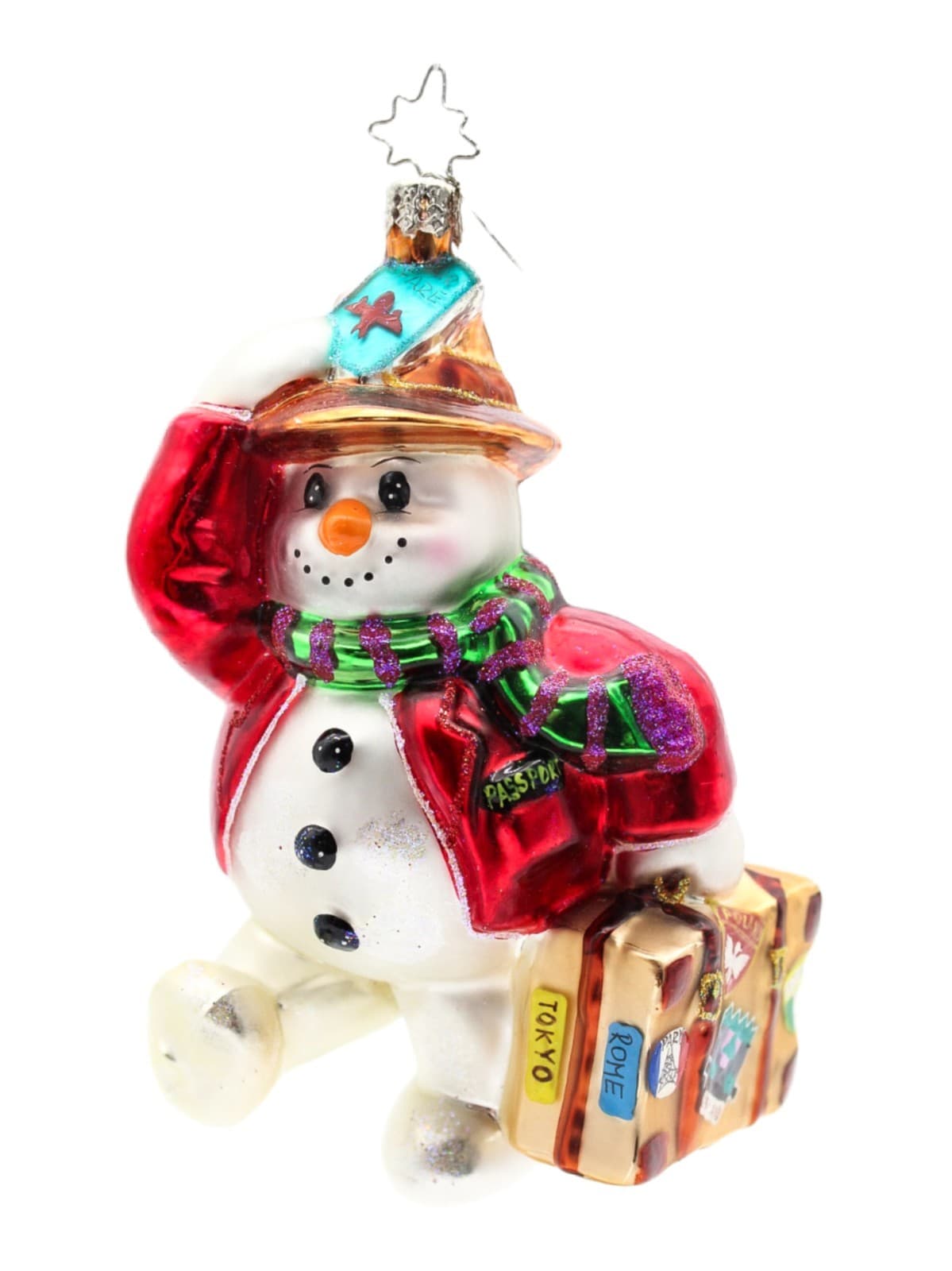 Christopher Radko 2002 Powder Packed Snowman Glass Christmas Ornament