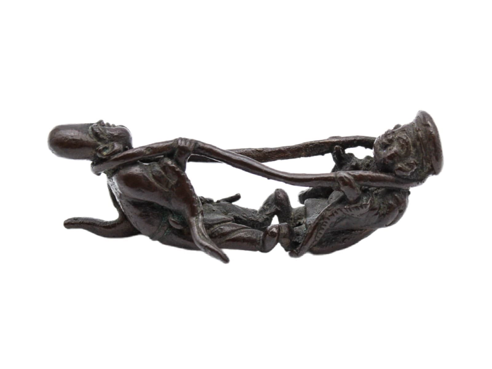 Mid Century Modern Bronze Tug Of War Motif Chinese Figurine Sculpture