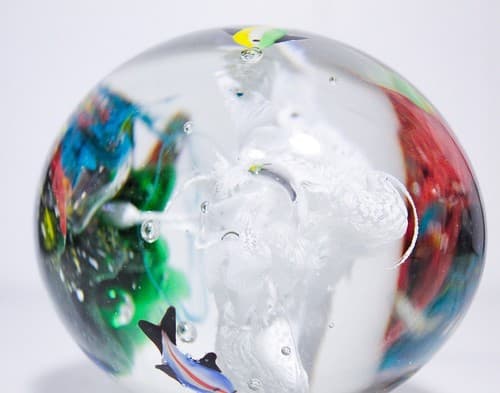 Vintage Art Glass 3 Fish Aquarium Large Multicolor Egg Shape Paperweight Rare - Thumbnail 12