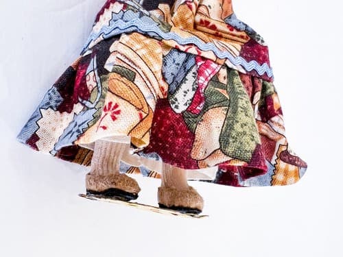 Vintage Patchwork Fashion Dress Grandma Gray Hair Miniature Porcelain Doll - Thumbnail 4