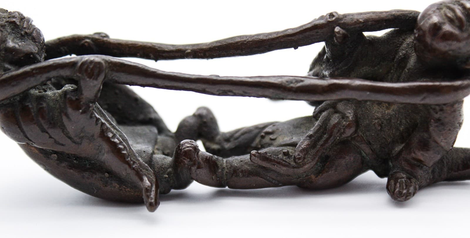 Mid Century Modern Bronze Tug Of War Motif Chinese Figurine Sculpture - Thumbnail 6