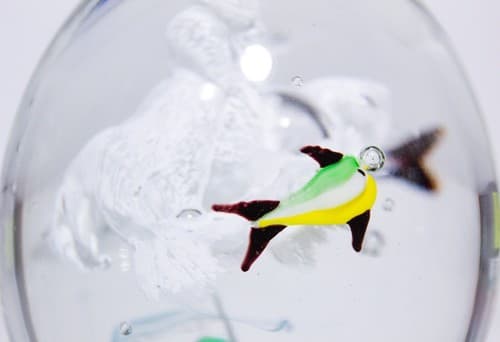 Vintage Art Glass 3 Fish Aquarium Large Multicolor Egg Shape Paperweight Rare - Thumbnail 9