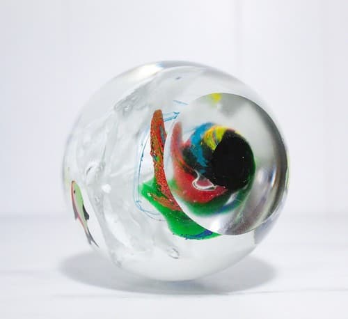 Vintage Art Glass 3 Fish Aquarium Large Multicolor Egg Shape Paperweight Rare - Thumbnail 11