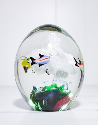 Vintage Art Glass 3 Fish Aquarium Large Multicolor Egg Shape Paperweight Rare - Thumbnail 5