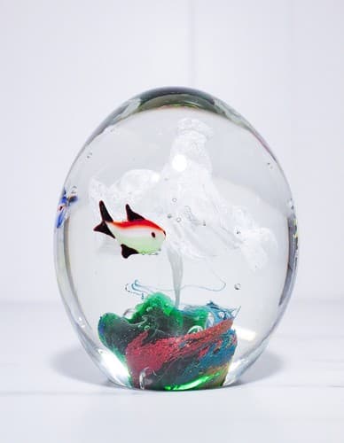 Vintage Art Glass 3 Fish Aquarium Large Multicolor Egg Shape Paperweight Rare - Thumbnail 4