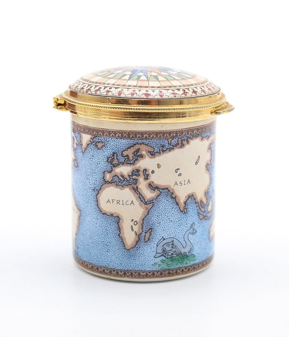 Staffordshire Enamels World Map & Ship Cylindrical Enamel Roll Stamp Box - Thumbnail 7