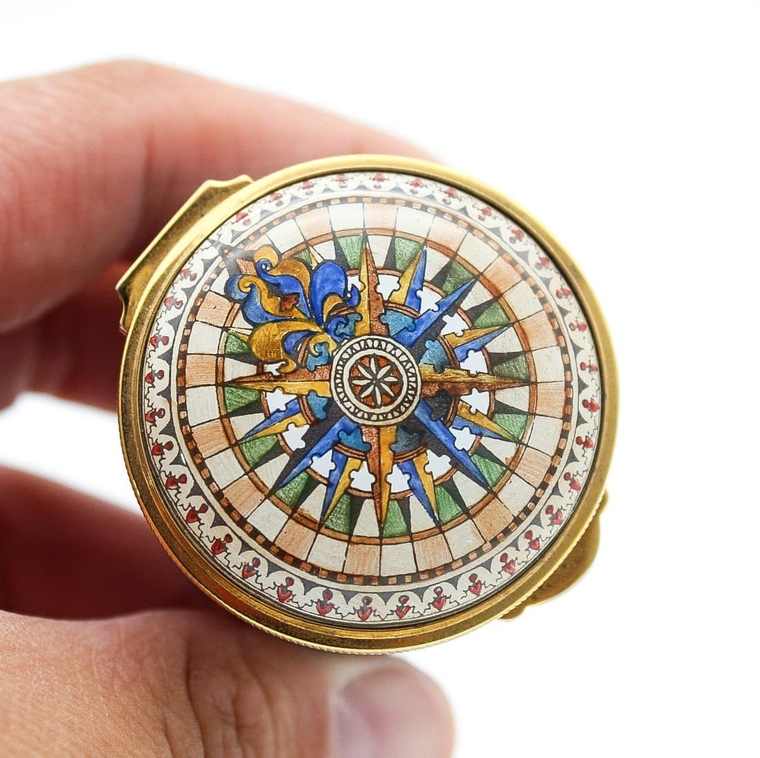 Staffordshire Enamels World Map & Ship Cylindrical Enamel Roll Stamp Box - Thumbnail 8