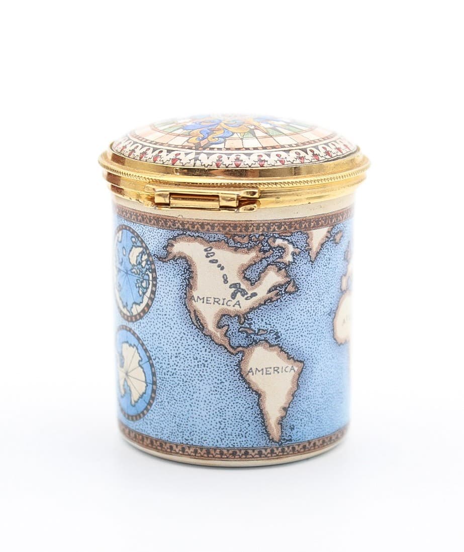 Staffordshire Enamels World Map & Ship Cylindrical Enamel Roll Stamp Box - Thumbnail 6