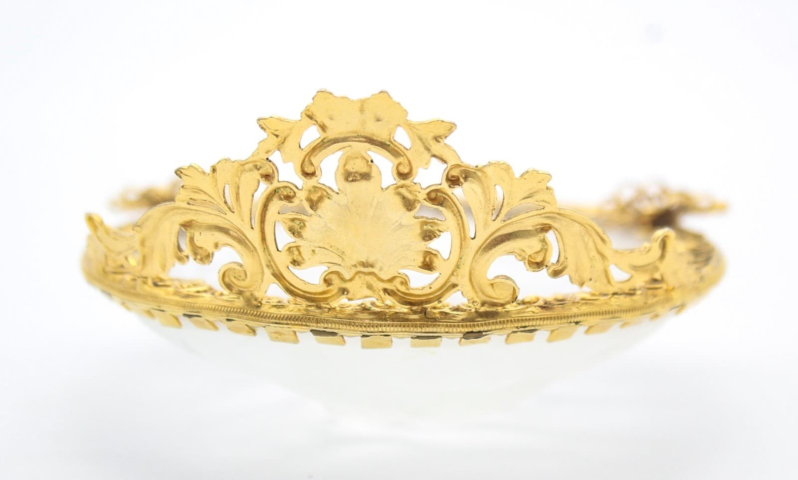 Vintage French Gold Ormolu Filigree Frosted Art Glass Bird Dove Ashtray - Thumbnail 8