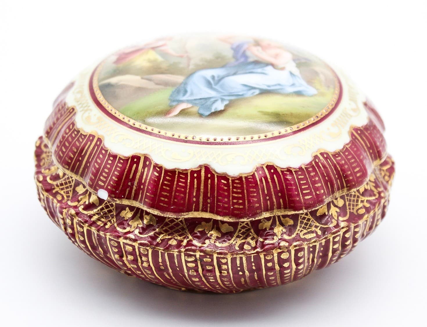 Antique Royal Vienna Austria Hand Painted Porcelain Powder Box - Thumbnail 3