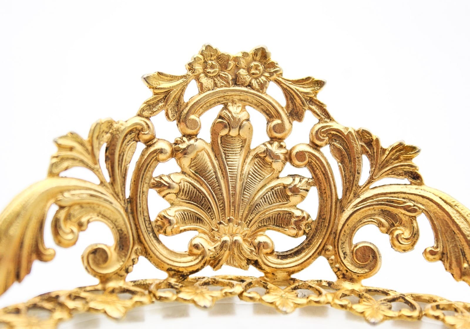 Vintage French Gold Ormolu Filigree Frosted Art Glass Bird Dove Ashtray - Thumbnail 10