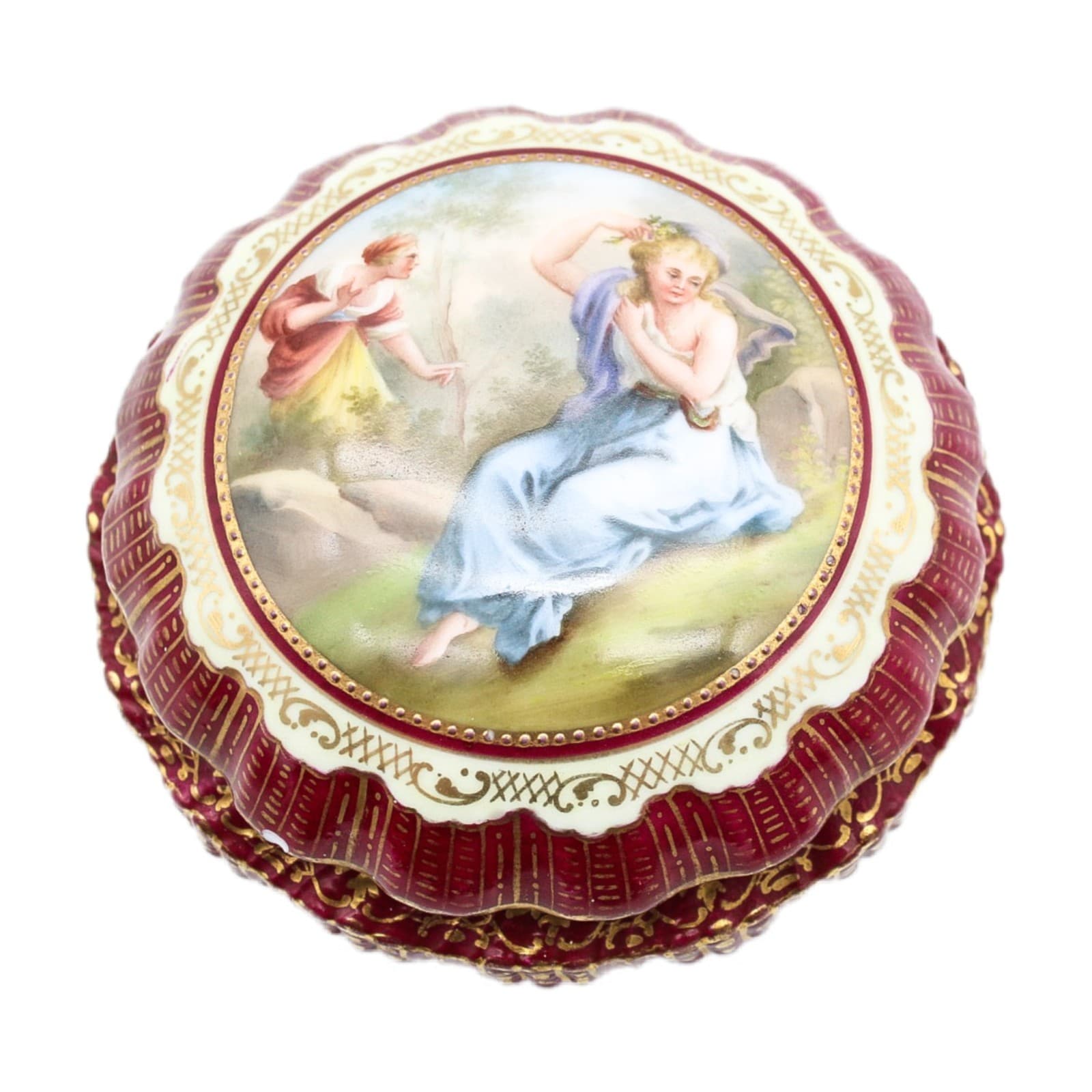 Antique Royal Vienna Austria Hand Painted Porcelain Powder Box