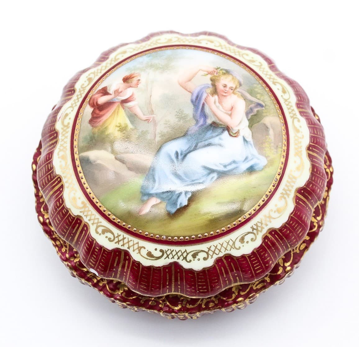 Antique Royal Vienna Austria Hand Painted Porcelain Powder Box - Thumbnail 13
