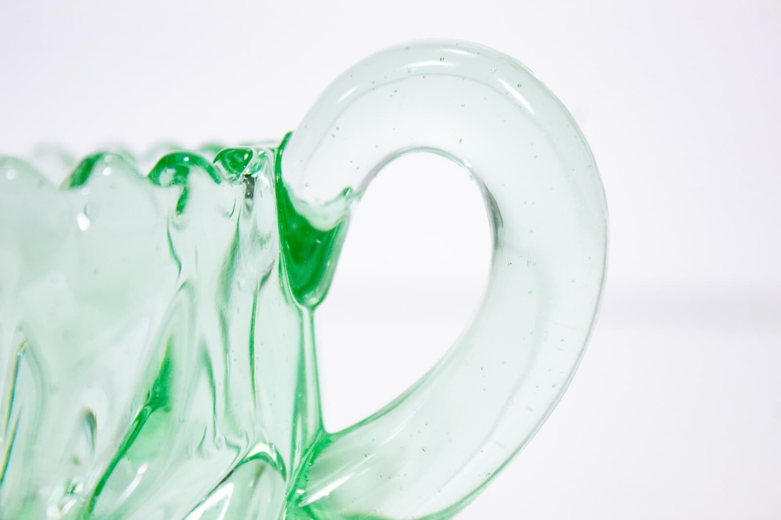 Vintage Green Uranium Double Handled Floral Design Glass Sugar Dish Bowl - Thumbnail 4