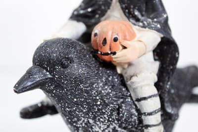 Pair of Vintage Boy & Girl On Black Crows Birds Halloween Decoration Figures - Thumbnail 8
