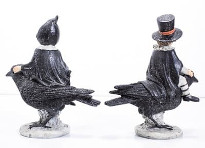 Pair of Vintage Boy & Girl On Black Crows Birds Halloween Decoration Figures - Thumbnail 2