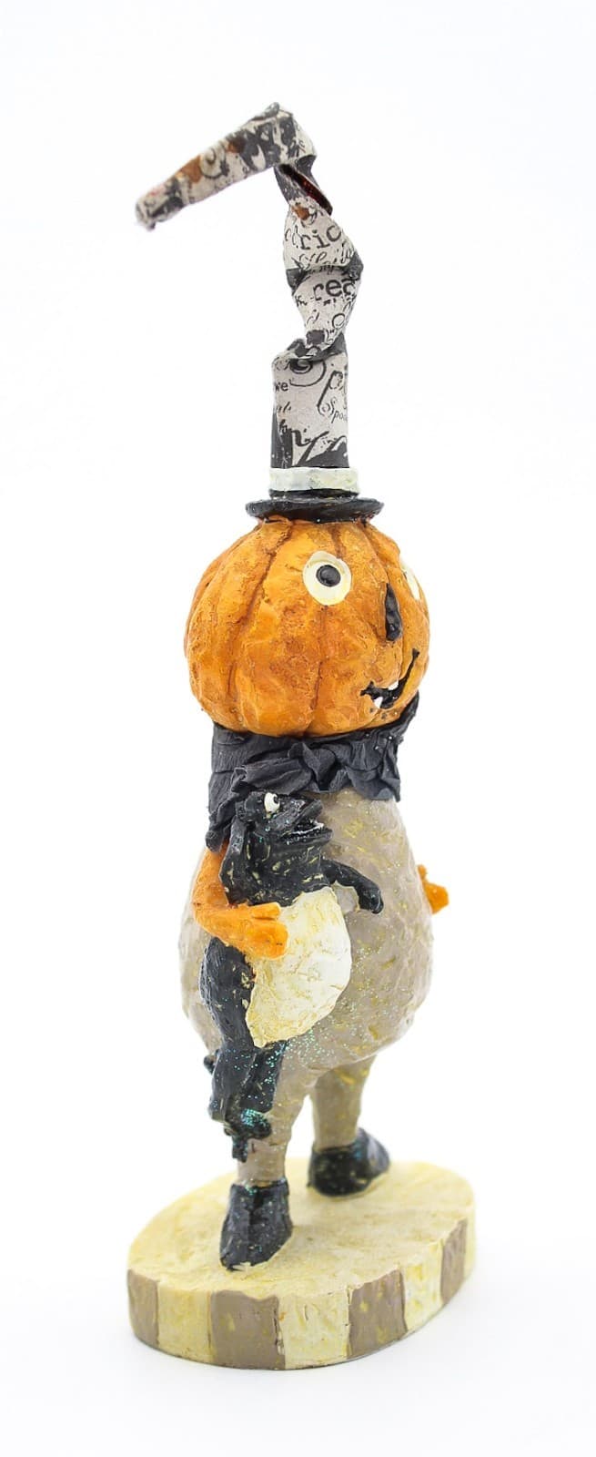 Vintage Carved Resin Pumpkin With Frog Whimsical Folk Art Halloween Decor Figure - Thumbnail 3