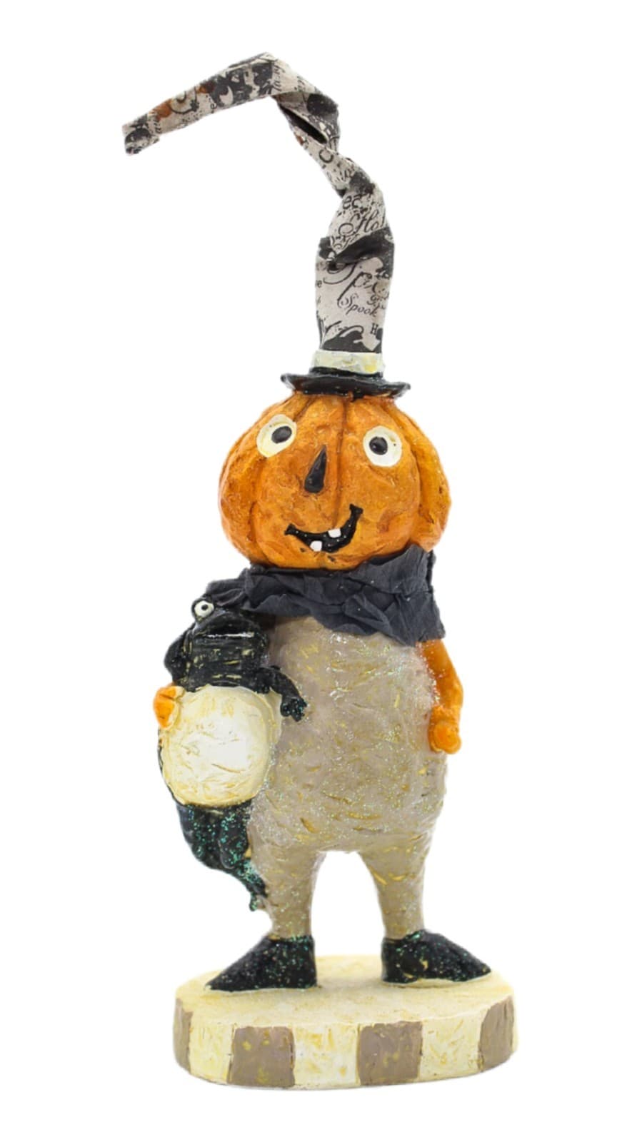 Vintage Carved Resin Pumpkin With Frog Whimsical Folk Art Halloween Decor Figure