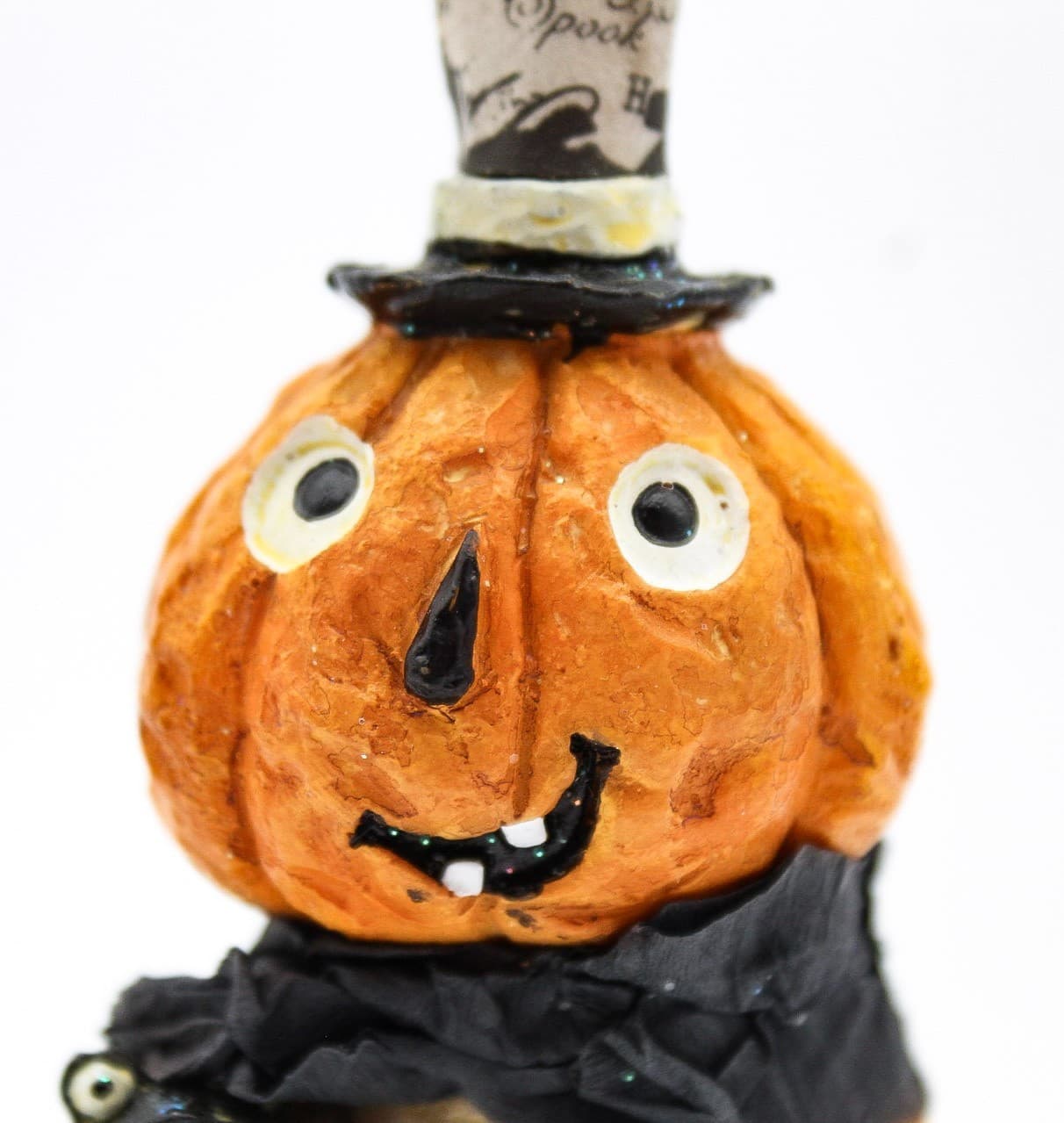 Vintage Carved Resin Pumpkin With Frog Whimsical Folk Art Halloween Decor Figure - Thumbnail 7