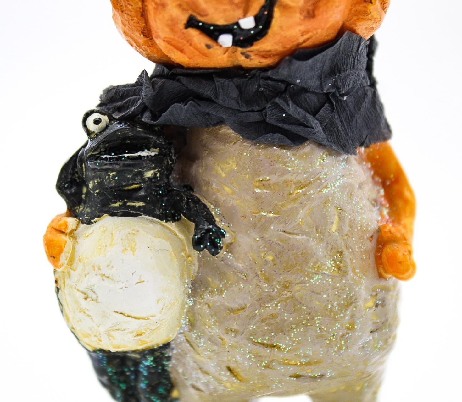 Vintage Carved Resin Pumpkin With Frog Whimsical Folk Art Halloween Decor Figure - Thumbnail 6